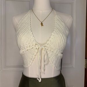Papermoon Cream Crochet Tie Front Backless Top
